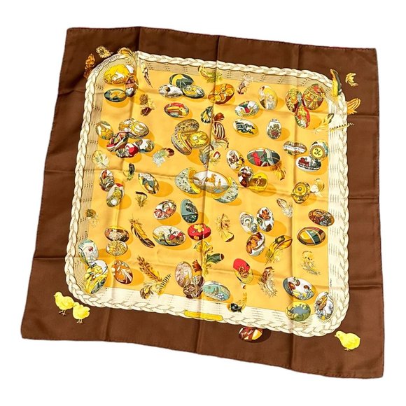 Authentic RARE! Hermes Eggs Latham Des œufs Vintage 90cm Silk Scarf - Picture 6 of 6